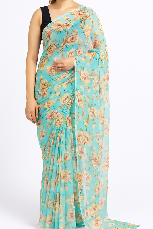 Aqua Blossom Saree