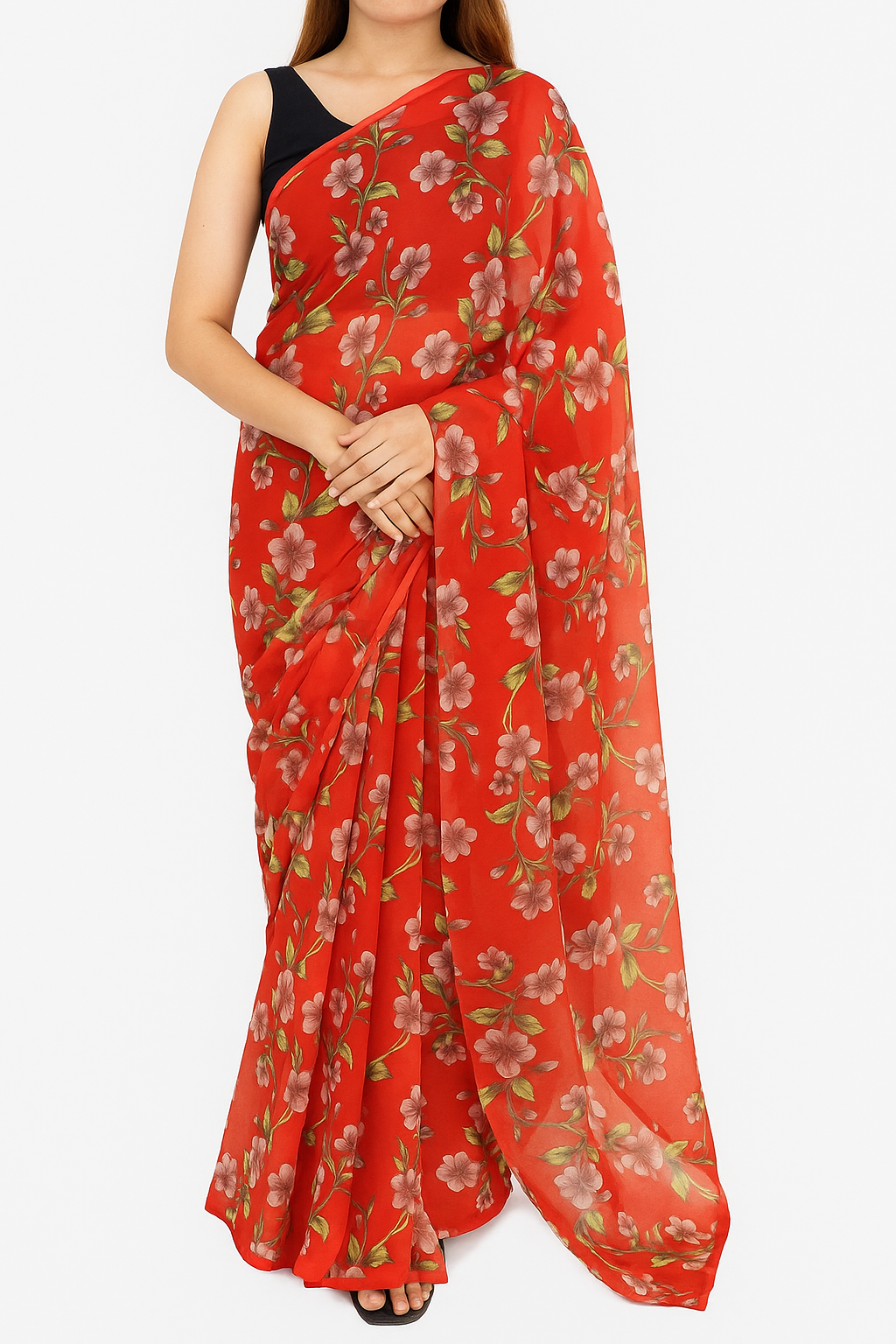 Crimson Blossom Chiffon Sare
