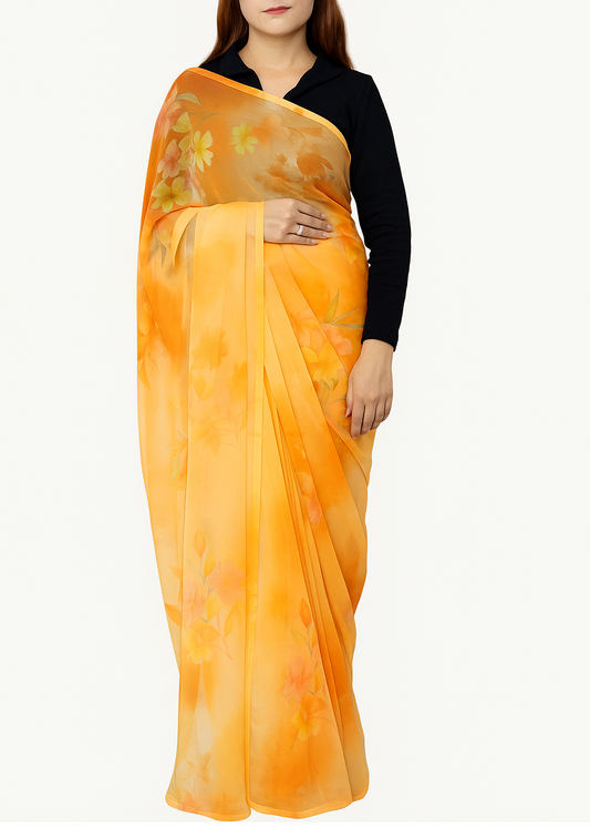 Sage Blossom Chiffon Saree
