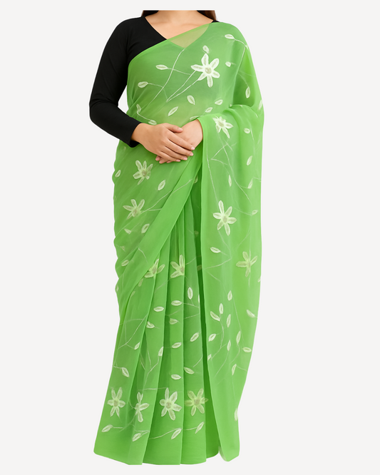 Enchanting Green Chiffon Saree