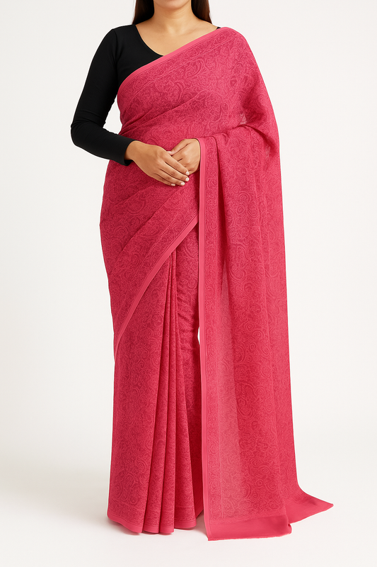Enchanting Rich Pink Chiffon Saree