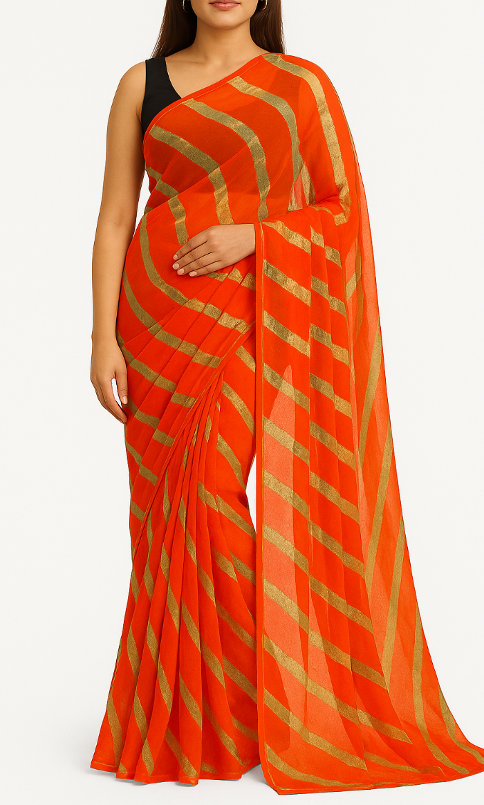 Vibrant Orange Stripe Saree