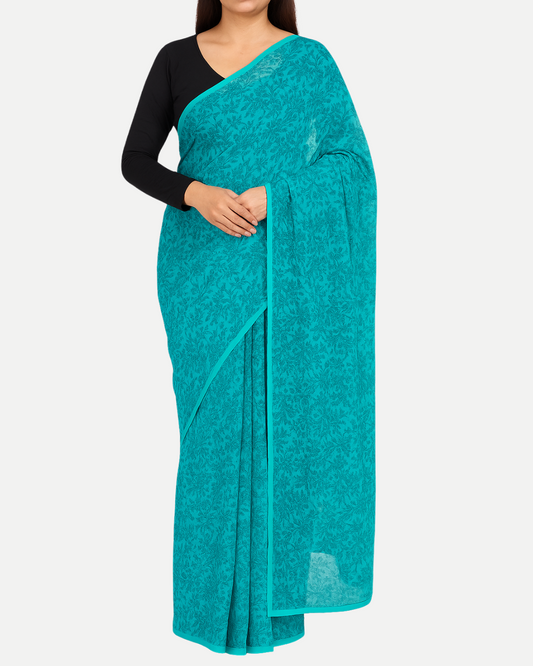 Enchanting Turquoise Chiffon Saree